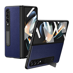 Funda Bumper Lujo Cuero y Plastico Mate Carcasa T01 para Samsung Galaxy Z Fold3 5G Azul