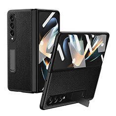 Funda Bumper Lujo Cuero y Plastico Mate Carcasa T01 para Samsung Galaxy Z Fold3 5G Negro