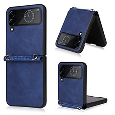 Funda Bumper Lujo Cuero y Plastico Mate Carcasa T02 para Samsung Galaxy Z Flip4 5G Azul