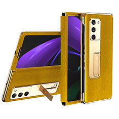 Funda Bumper Lujo Cuero y Plastico Mate Carcasa T02 para Samsung Galaxy Z Fold2 5G Amarillo