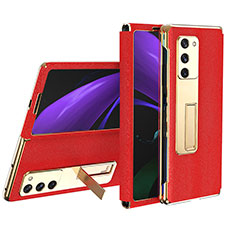 Funda Bumper Lujo Cuero y Plastico Mate Carcasa T02 para Samsung Galaxy Z Fold2 5G Rojo