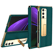 Funda Bumper Lujo Cuero y Plastico Mate Carcasa T02 para Samsung Galaxy Z Fold2 5G Verde