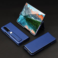 Funda Bumper Lujo Cuero y Plastico Mate Carcasa T02 para Samsung Galaxy Z Fold3 5G Azul