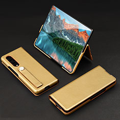 Funda Bumper Lujo Cuero y Plastico Mate Carcasa T02 para Samsung Galaxy Z Fold4 5G Oro