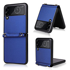 Funda Bumper Lujo Cuero y Plastico Mate Carcasa T03 para Samsung Galaxy Z Flip4 5G Azul
