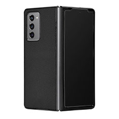 Funda Bumper Lujo Cuero y Plastico Mate Carcasa T03 para Samsung Galaxy Z Fold2 5G Negro