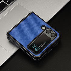 Funda Bumper Lujo Cuero y Plastico Mate Carcasa T04 para Samsung Galaxy Z Flip4 5G Azul
