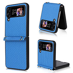 Funda Bumper Lujo Cuero y Plastico Mate Carcasa T07 para Samsung Galaxy Z Flip4 5G Azul