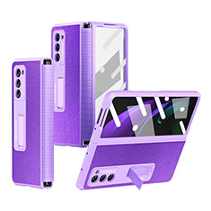 Funda Bumper Lujo Cuero y Plastico Mate Carcasa Z03 para Samsung Galaxy Z Fold2 5G Morado