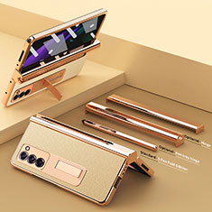 Funda Bumper Lujo Cuero y Plastico Mate Carcasa Z05 para Samsung Galaxy Z Fold2 5G Oro
