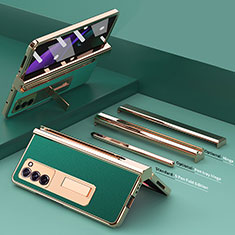 Funda Bumper Lujo Cuero y Plastico Mate Carcasa Z05 para Samsung Galaxy Z Fold2 5G Verde