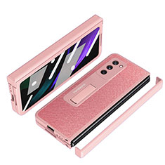 Funda Bumper Lujo Cuero y Plastico Mate Carcasa Z07 para Samsung Galaxy Z Fold2 5G Oro Rosa