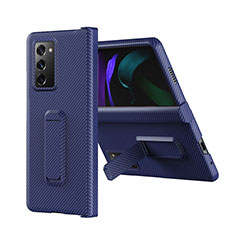 Funda Bumper Lujo Cuero y Plastico Mate Carcasa Z08 para Samsung Galaxy Z Fold2 5G Azul