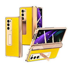Funda Bumper Lujo Cuero y Plastico Mate Carcasa Z09 para Samsung Galaxy Z Fold2 5G Amarillo