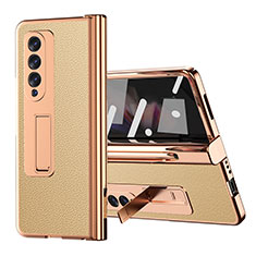 Funda Bumper Lujo Cuero y Plastico Mate Carcasa ZL1 para Samsung Galaxy Z Fold3 5G Oro