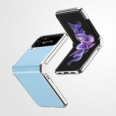 Funda Bumper Lujo Cuero y Plastico Mate Carcasa ZL2 para Samsung Galaxy Z Flip4 5G Azul