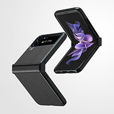 Funda Bumper Lujo Cuero y Plastico Mate Carcasa ZL2 para Samsung Galaxy Z Flip4 5G Negro
