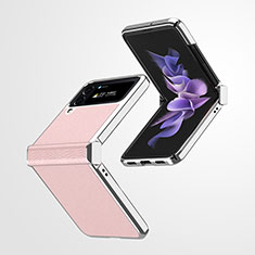 Funda Bumper Lujo Cuero y Plastico Mate Carcasa ZL2 para Samsung Galaxy Z Flip4 5G Oro Rosa