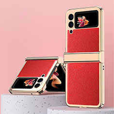 Funda Bumper Lujo Cuero y Plastico Mate Carcasa ZL3 para Samsung Galaxy Z Flip3 5G Rojo