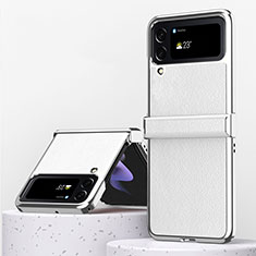 Funda Bumper Lujo Cuero y Plastico Mate Carcasa ZL3 para Samsung Galaxy Z Flip4 5G Blanco