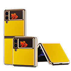 Funda Bumper Lujo Cuero y Plastico Mate Carcasa ZL4 para Samsung Galaxy Z Flip3 5G Amarillo