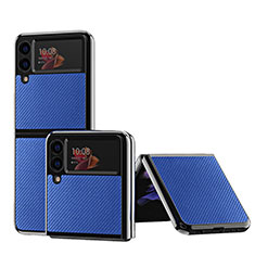 Funda Bumper Lujo Cuero y Plastico Mate Carcasa ZL5 para Samsung Galaxy Z Flip3 5G Azul