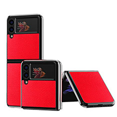 Funda Bumper Lujo Cuero y Plastico Mate Carcasa ZL5 para Samsung Galaxy Z Flip3 5G Rojo