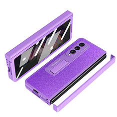 Funda Bumper Lujo Cuero y Plastico Mate Carcasa ZL7 para Samsung Galaxy Z Fold4 5G Morado