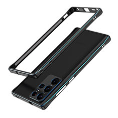 Funda Bumper Lujo Marco de Aluminio Carcasa A01 para Samsung Galaxy S21 Ultra 5G Azul y Negro