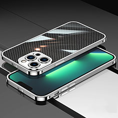 Funda Bumper Lujo Marco de Aluminio Carcasa A02 para Apple iPhone 13 Pro Max Plata