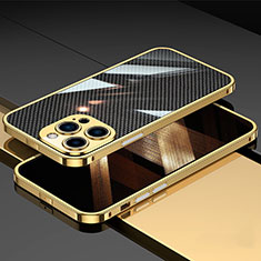Funda Bumper Lujo Marco de Aluminio Carcasa A02 para Apple iPhone 14 Pro Oro