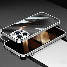 Funda Bumper Lujo Marco de Aluminio Carcasa A02 para Apple iPhone 15 Pro Plata
