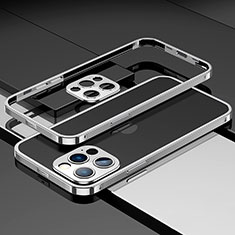 Funda Bumper Lujo Marco de Aluminio Carcasa A03 para Apple iPhone 14 Pro Max Plata