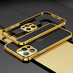 Funda Bumper Lujo Marco de Aluminio Carcasa A03 para Apple iPhone 14 Pro Oro