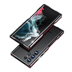 Funda Bumper Lujo Marco de Aluminio Carcasa A03 para Samsung Galaxy S22 Ultra 5G Rojo y Negro