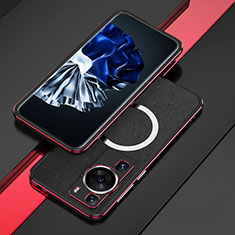 Funda Bumper Lujo Marco de Aluminio Carcasa con Mag-Safe Magnetic para Huawei P60 Pro Rojo y Negro
