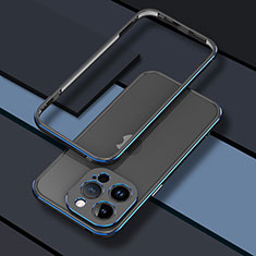 Funda Bumper Lujo Marco de Aluminio Carcasa JZ1 para Apple iPhone 15 Pro Azul y Negro