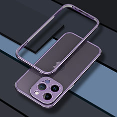 Funda Bumper Lujo Marco de Aluminio Carcasa JZ1 para Apple iPhone 15 Pro Max Purpura Claro