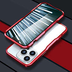 Funda Bumper Lujo Marco de Aluminio Carcasa LF1 para Apple iPhone 13 Pro Max Rojo