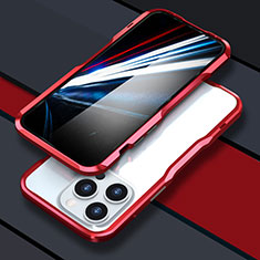 Funda Bumper Lujo Marco de Aluminio Carcasa LF1 para Apple iPhone 14 Pro Max Rojo