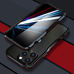 Funda Bumper Lujo Marco de Aluminio Carcasa LF1 para Apple iPhone 15 Pro Max Rojo y Negro