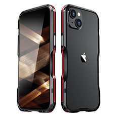 Funda Bumper Lujo Marco de Aluminio Carcasa LF2 para Apple iPhone 15 Plus Rojo y Negro