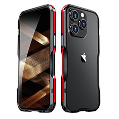 Funda Bumper Lujo Marco de Aluminio Carcasa LF2 para Apple iPhone 15 Pro Rojo y Negro