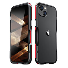 Funda Bumper Lujo Marco de Aluminio Carcasa LF3 para Apple iPhone 15 Plus Rojo y Negro