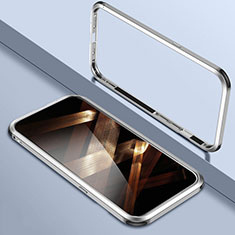 Funda Bumper Lujo Marco de Aluminio Carcasa LO1 para Apple iPhone 15 Pro Plata