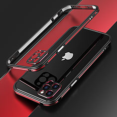 Funda Bumper Lujo Marco de Aluminio Carcasa N01 para Apple iPhone 12 Pro Rojo y Negro