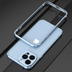 Funda Bumper Lujo Marco de Aluminio Carcasa para Apple iPhone 13 Pro Azul Cielo