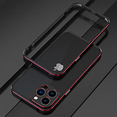 Funda Bumper Lujo Marco de Aluminio Carcasa para Apple iPhone 14 Pro Max Rojo y Negro