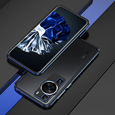 Funda Bumper Lujo Marco de Aluminio Carcasa para Huawei P60 Pro Azul y Negro