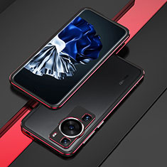 Funda Bumper Lujo Marco de Aluminio Carcasa para Huawei P60 Pro Rojo y Negro